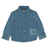 Versace Blue 90S Vintage Logo Denim Shirt