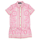 Versace Ivory & Bright Pink Barocco Pleated Dress