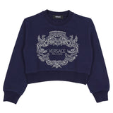 Versace Navy Blue Diamante Crest Logo Sweatshirt