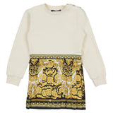 Versace Ivory With Gold & Black Barocco Foulard Dress