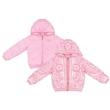 Versace Pink Barocco Foulard Reversible Puffer Jacket