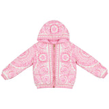 Versace Pink Barocco Foulard Reversible Puffer Jacket