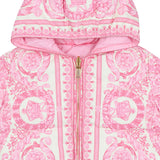 Versace Pink Barocco Foulard Reversible Puffer Jacket