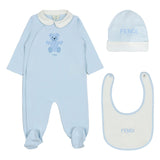 Fendi Blue Cotton FF Logo Bear Babygrow Set