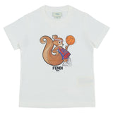 Fendi White Squirrel Print Cotton T-Shirt