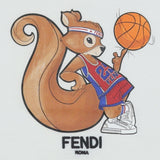 Fendi White Squirrel Print Cotton T-Shirt
