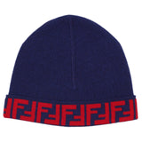 Fendi Blue & Red Wool & Cashmere Reversible Beanie Hat