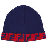 Fendi Blue & Red Wool & Cashmere Reversible Beanie Hat