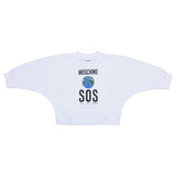 Moschino White Globe Print Cropped Sweatshirt