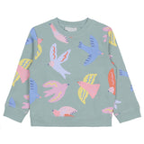 Stella McCartney Green Sweatshirt With Multi Birds Printed