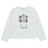 Mayoral White Dress With Girls Sequence Print