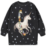 Molo Black Unicorn-Print Floral-Embellished Dress