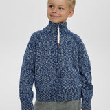 Choupette Dark Blue Melange Knitted Sweater With Zip