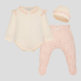 Choupette Peach Floral Set of Bodysuit, Footed Pants ,Hat