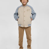 Choupette Beige Blue Combined Bomber Jacket