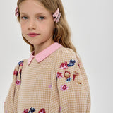 Choupette Beige Elegant Flowers Embroidered Dress