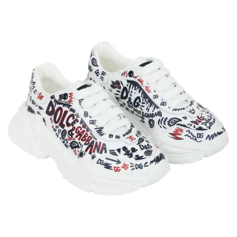 Dolce Gabbana White Doodle Lace-Up Trainers Les Petits Les Petits