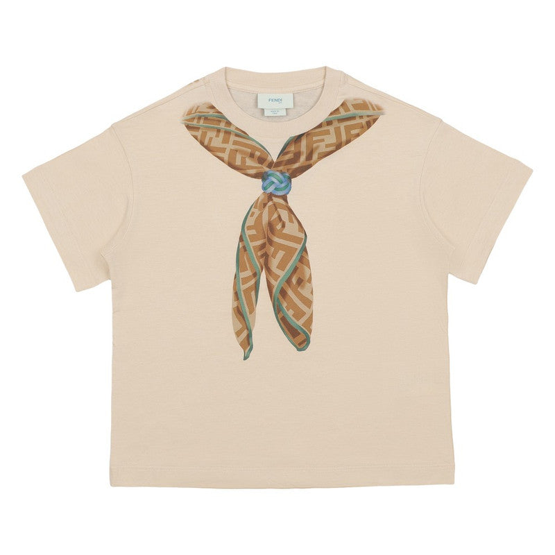 Fendi Beige Scarf Print T-Shirt Les Petits Les Petits