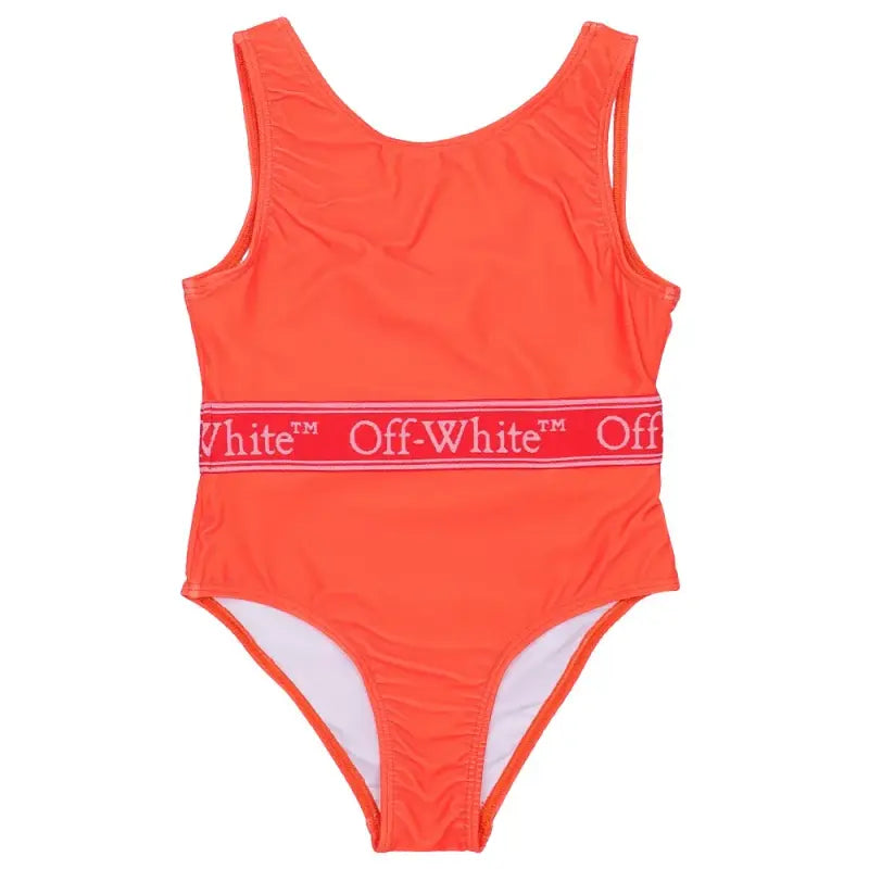 Off-White Orange Bookish Logo Band Swimsuit Les Petits Les Petits