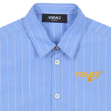 Versace Blue Safety Pin Logo Striped Shirt