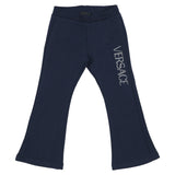 Versace Navy Blue Glitter Logo Cotton Jersey Trousers