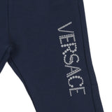 Versace Navy Blue Glitter Logo Cotton Jersey Trousers