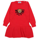 Moschino Red Teddy Bear Intarsia Knit Dress