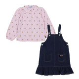 Moschino Pink Teddy Bear Blouse & Blue Denim Jumper Dress Set