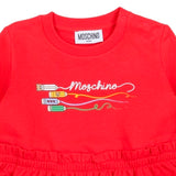 Moschino Red Kids Pencil-Print Red Ruffle Dress