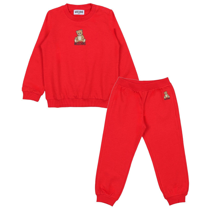 Moschino Red Kids Teddy Bear-Motif Red Tracksuit Set Les Petits