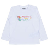 Moschino White Kids Pencil-Print Long-Sleeves Top