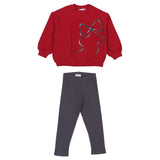 Mayoral Red Sweatshirt Crop With Black Legging Bow Print