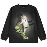 Molo Black T-Shirt with Skateboarding Cat