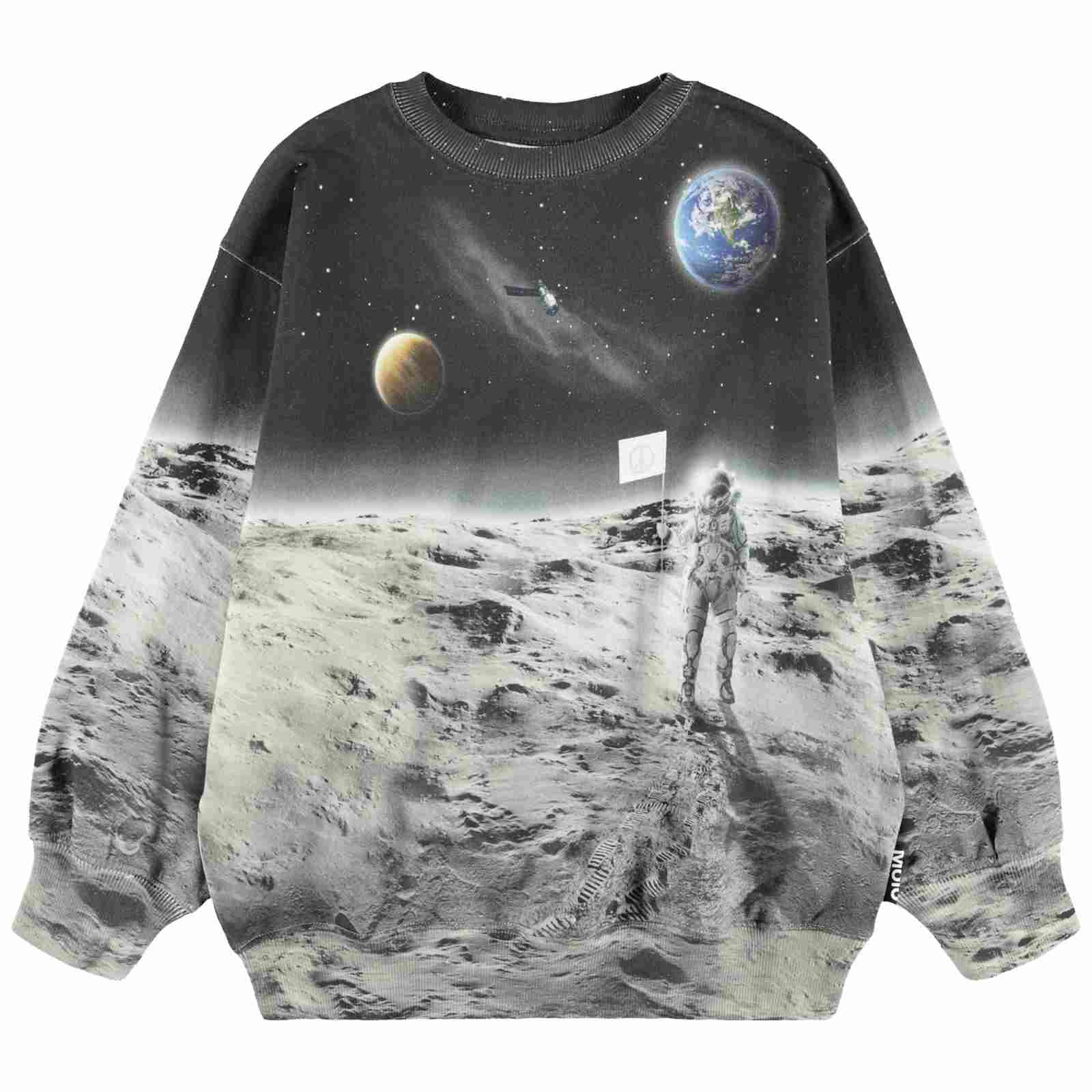 Black Molo children's sweatshirt with astronaut and moon landscape print