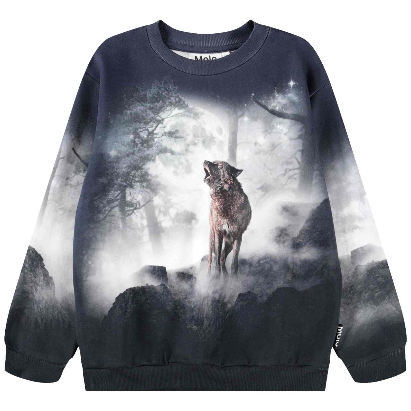 Dark Molo children's sweatshirt with howling wolf and full moon print