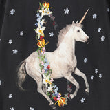 Molo Black Unicorn-Print Floral-Embellished Dress