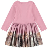 Molo Pink Ribbed Kitten Print Dress