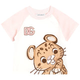 Dolce & Gabbana White & Pink Jersey T-Shirt With Leopard Print