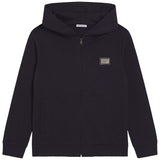 Dolce & Gabbana Navy Zipped Hoodie With Dg Logo Plaque