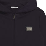 Dolce & Gabbana Navy Zipped Hoodie With Dg Logo Plaque