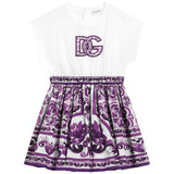 Dolce & Gabbana White & Purple Majolica Print Dg Logo Dress