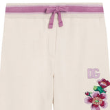Dolce & Gabbana Ivory Joggers With Purple Floral Embroidery