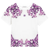 Dolce & Gabbana White & Purple Majolica Print T-Shirt