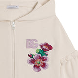 Dolce & Gabbana Ivory Floral Embroidery Hooded Zip-Up Top