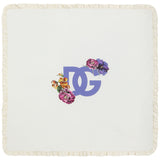 Dolce & Gabbana White Flower Print Interlock Blanket With Ruffles