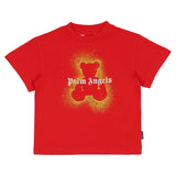Palm Angels Red T-Shirt With Yellow Spray Paint Bear