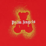 Palm Angels Red T-Shirt With Yellow Spray Paint Bear