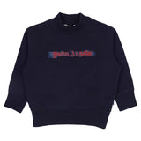 Palm Angels Navy Mock-Neck Logo Sweatshirt