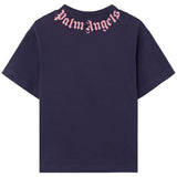 Palm Angels Navy T-Shirt With Logo Print On Neck