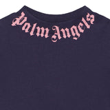 Palm Angels Navy T-Shirt With Logo Print On Neck